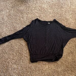 Jennifer Lopez Shimmering Black Long Sleeve Top